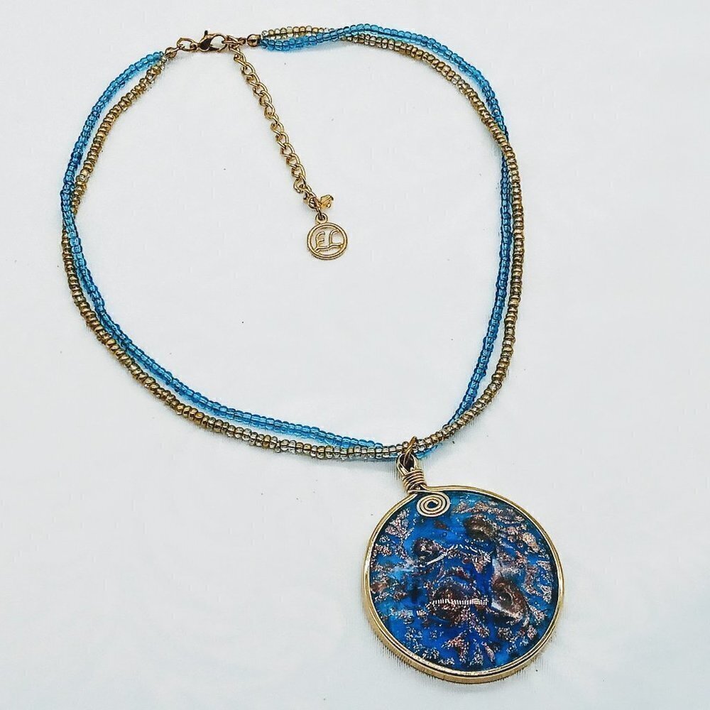 Erica Lyons Blue Copper Flecks Round Glass Pendant